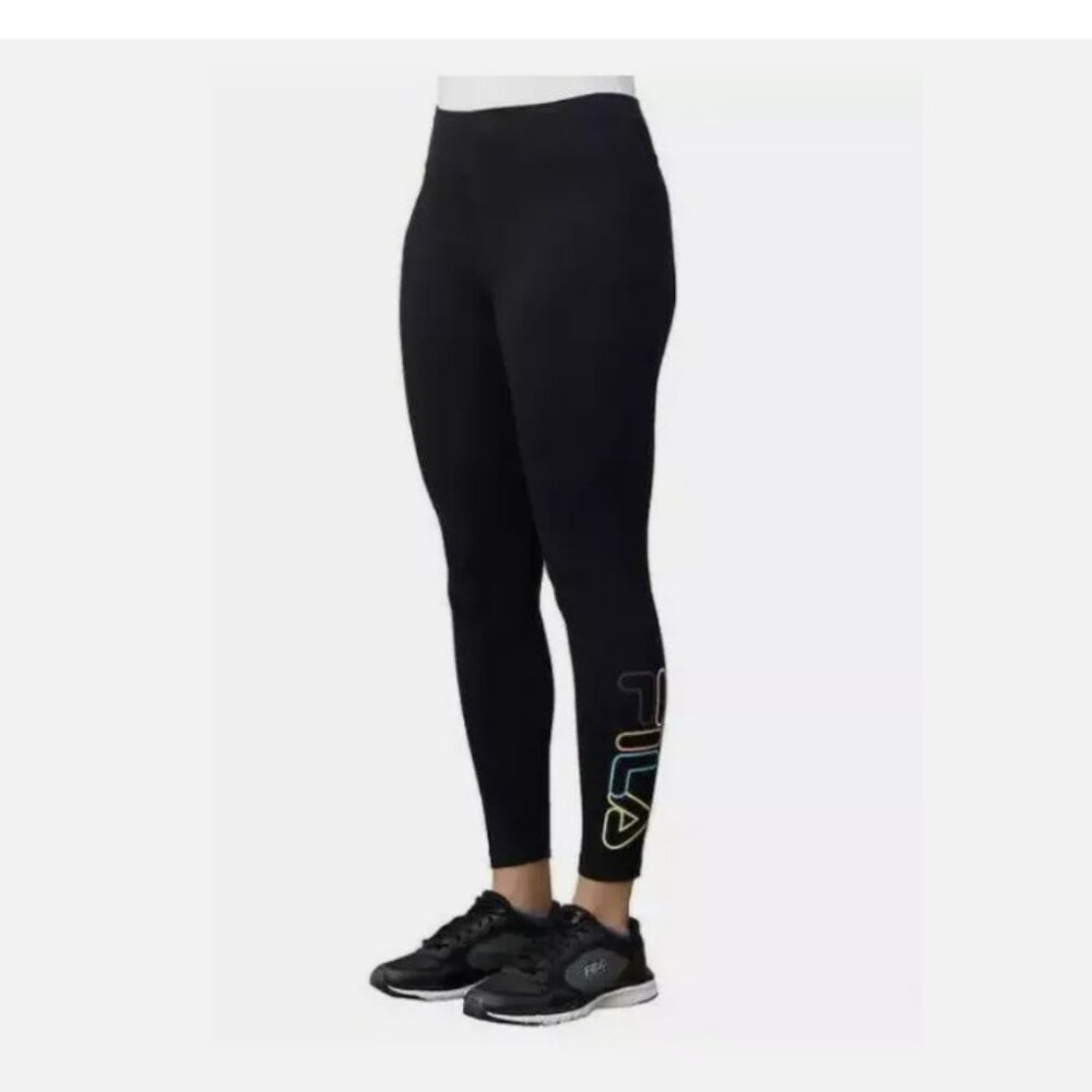 FILA Women Cotton Stretch Logo Leggings Pants Black Size Small